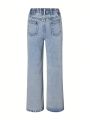 Teenage Girls' Snowflake Distressed Wide Leg Jeans