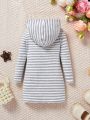 SHEIN Baby Girl Striped Print Hooded Dress Without Bag