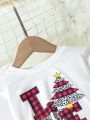 SHEIN Kids HYPEME Young Girl Christmas Print Tee & Ripped Jeans