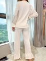 Women's Lace Splicing Lantern Sleeve & Bowknot Design Cute Pajama Set