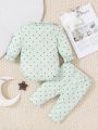 SHEIN Baby Girls' Olive Green Love Print Outfit Set