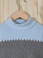 SHEIN Kids EVRYDAY Girls' Color-block Stand Collar Sweater