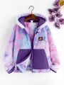 SHEIN Kids HYPEME Girls' Tie-dye Plush Jacket For Autumn/winter