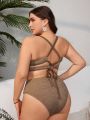 SHEIN Swim Vcay Women's Plus Size Floral Crochet Hollow Out One Piece Swimsuit