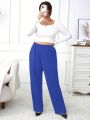 SHEIN Privé Textured Plus Size Women's Straight Pants With Slanted Pockets