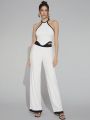 Luxe Contrast Trim Halter Top & Wide Leg Pants