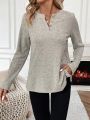 SHEIN LUNE Button Half Placket Long Sleeve T-shirt