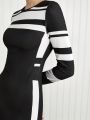 SHEIN BIZwear Striped Round Neck Long Sleeve Women's Dress