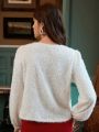 SHEIN Frenchy Lace Decor Fluffly Brushed Top