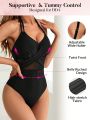 SHEIN DD+ Mesh Insert Cross Detail One Piece Swimsuit