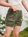 Girls' Cute Casual Green Simple Denim Shorts