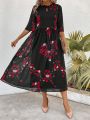 Keyhole Neckline Floral Printed Dress