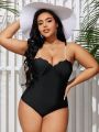 Ladies' Solid Color Pearl Straps Plus Size One-Piece Swimsuit