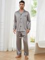 Men Contrast Piping Satin PJ Set