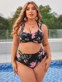 SHEIN Swim Classy Plus Size Floral Print Swimwear With Hollow Out Design