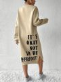 SHEIN LUNE Women'S Drop Shoulder Long Sweatshirt With Letter Print