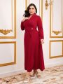 SHEIN Modely Plus Size Women'S Shawl Collar Long Sleeve Dress