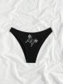 SHEIN Swim Y2GLAM Women's Butterfly Rhinestone Design Bikini Bottom