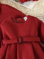 2pcs Baby Girls' Red Woolen Cape Coat For Elegant, Gorgeous, Cute, Daily, And Casual Occasions In Winter