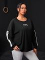 Yoga High Street Women'S Plus Size Round Neck Long Sleeve Sports T-Shirt With Letter Print