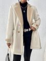 SHEIN Frenchy Faux Shearling Lined Double Breasted Coat