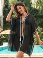 SHEIN Swim BohoFeel Loose Fit Kimono With Sheer And Patchwork Edge Detail