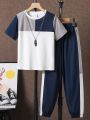 Teenage Boys' Color Block T-Shirt And Pants Set