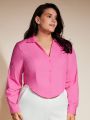 SHEIN BASICS Plus Size Solid Color Long Sleeve Shirt