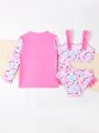 Young Girl Flamingo Print Swimsuit Set