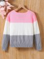 SHEIN Kids EVRYDAY Fashionable Simple Style Twist Rope Multicolor Tween Girls' Pullover Sweater