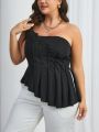 SHEIN Privé Plus Size Asymmetrical Hem Strapless Top With Back Zipper