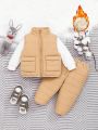 SHEIN Baby Boy Flap Pocket Vest Jacket & Pants