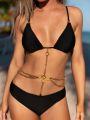 SHEIN Swim BAE Hollow Out Chain Decor One-piece Swimsuit With Spaghetti Straps