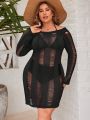 SHEIN Swim BohoFeel Plus Size Women's Long Sleeve Hollow Out Cover Up Dress