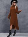 Turtleneck Batwing Sleeve Wrap Hem Sweater Dress (belt Not Included)