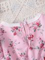 Elegant British French-Style Countryside Print Ruffle Hem Puff Sleeve Cuff Lace Hem Baby Girl Dress