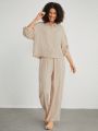 SHEIN Leisure Women Solid Color Ribbed Leisure Outfit Set