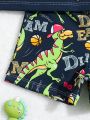 Baby Boy Cartoon Dinosaur Print Color Block Short Sleeve T-Shirt, Shorts And Swimwear Set