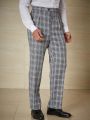 SHEIN Men Plus Plaid Print Slant Pocket Suit Pants