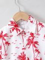 SHEIN Kids SUNSHNE Little Boys' Tropical Plants Printed Short Sleeve Shirt And Shorts Set