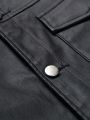 Manfinity LEGND Men's Pu Leather Collar Button-up Denim Shirt