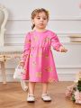 Baby Girls' Long Sleeve Letter & Five-pointed Star Print Dress