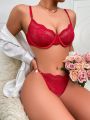 Valentines 2pcs/Set Sexy Lingerie With Steel-Rim Lace Bra And Thongs