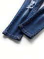 New Arrival Boys' Casual Fashionable Distressed Water Washed Denim Pants