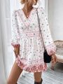 SHEIN LUNE Women's Floral Print Lantern Sleeve Dress