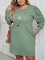 EMERY ROSE Women's Plus Size Round Neck Green Dress