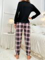 Plaid Patterned Long Sleeve And Pants Homewear