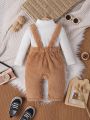 Baby Girl Bear Embroidery 3D Ear Design Teddy Overalls Without Tee