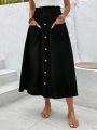 Women'S Solid Color Elastic Waist With Button Detail Skirt