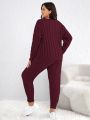 Plus Size Women's Torsade Knit Drop Shoulder Sweater Set